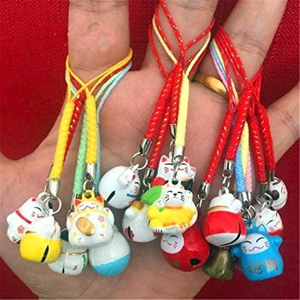 EatingBiting 15pcs Random Maneki Neko Fortune Lucky Japanese Beckoning Cat Keyring Keychain Key Rings, Fengshui Fortune Lucky Cat Kitty Key Chains Wealth Health Fortune Rich Money Symbol 15 pack