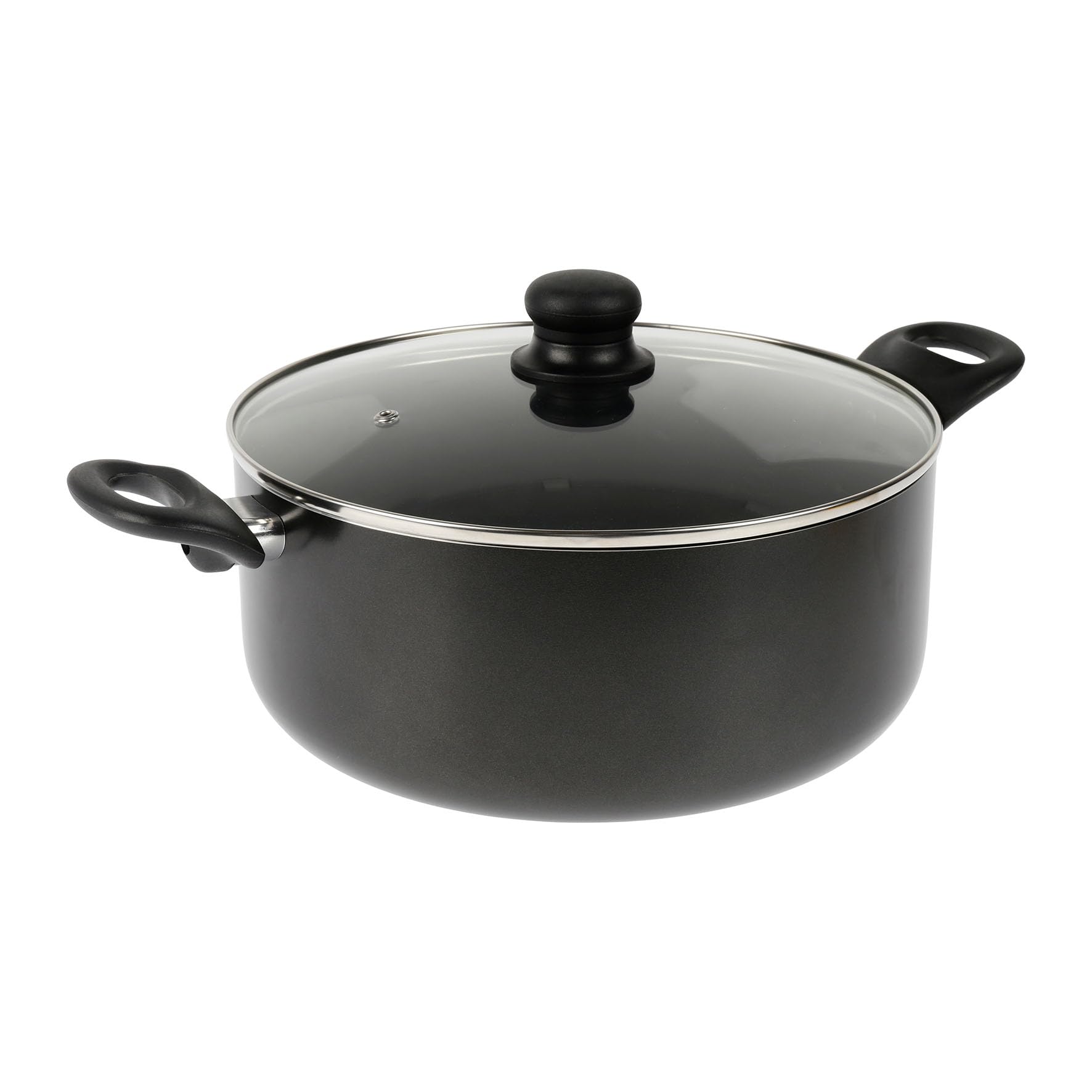 Crealys 529423 Saucepan Diameter 28 cm Pressed Aluminium Dark Grey Heat Resistant Handles Non-Stick Black Coating - Glass Steam Lid - Suitable for All Heat Sources Including Induction
