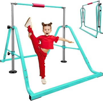 GLANT Gymnastics Bar for Kids 3-9, Foldable & Adjustable 32"-51", Supports 190Lbs with Pad&MAT, Easy to Assemble, Gymnastics Equipment for Indoor/Outdoor Training