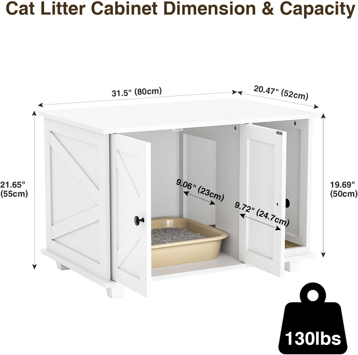 Cat Litter Box Enclosure,Wooden Cat Washroom Furniture with Barn Door, Pet House Hidden Litter Box,Litter Box Furniture Fit Most of Litter Box