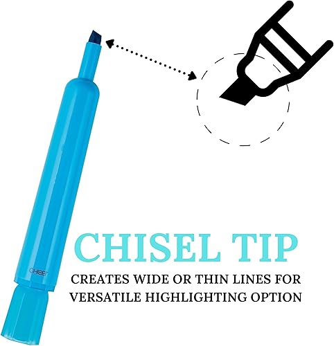 Miniatura 5 de 1InTheOffice Resaltadores azules con punta de cincel, marcador de cincel, resaltador fluorescente, azul, clip para tanque de barril, paquete de 12