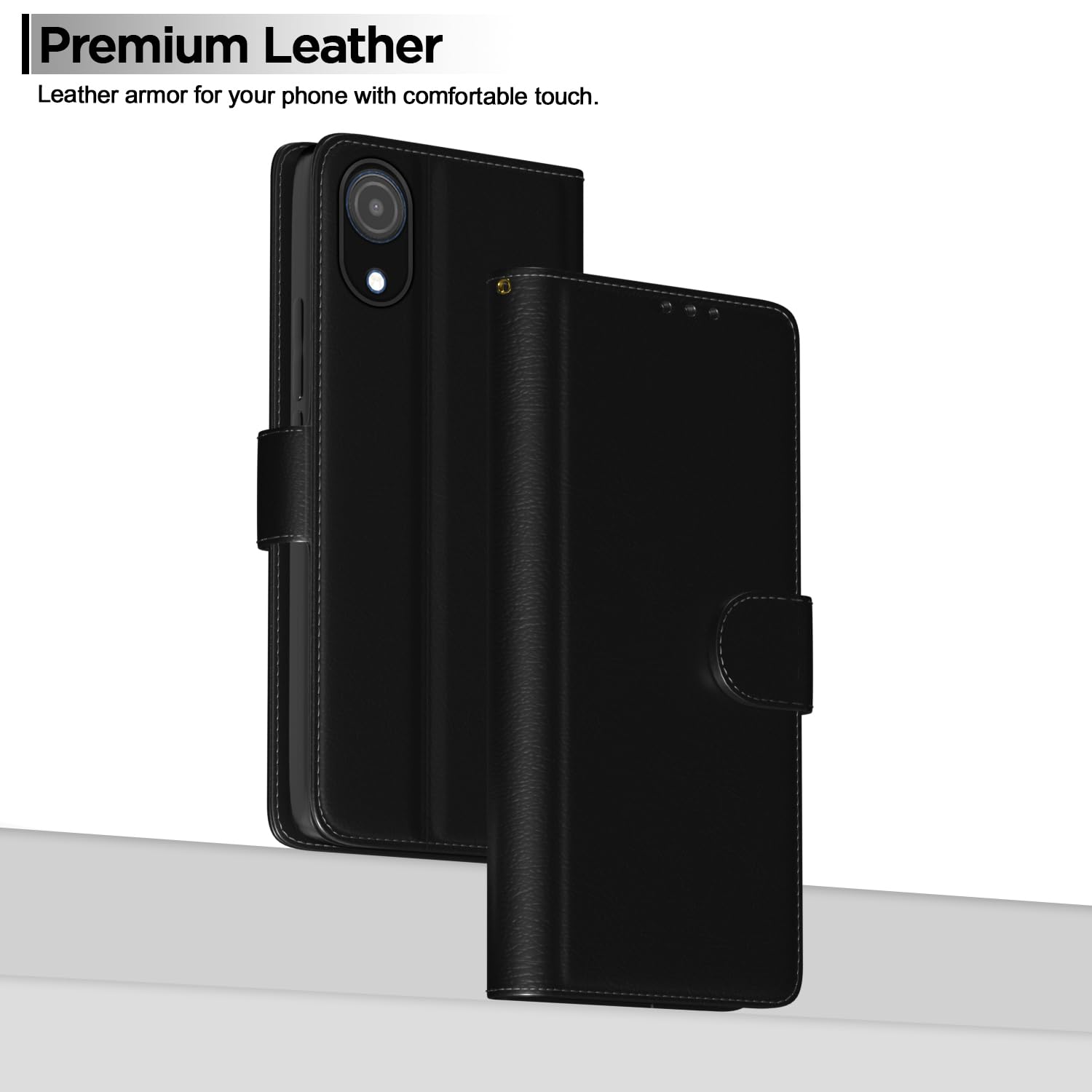 Pikkme Samsung Galaxy A03 Core Flip Case Leather Finish | Inside TPU with Card Pockets | Wallet Stand and Shock Proof | Magnetic Closing | Complete Protection Flip Cover (Black)