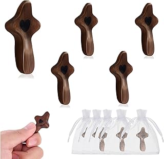 zyphonic Pocket Wooden Cross, Black Walnut with Heart Design, Religious Comfort Gift with Organza Bags Christian Encouragement Gift Handheld Stress Relief (5)
