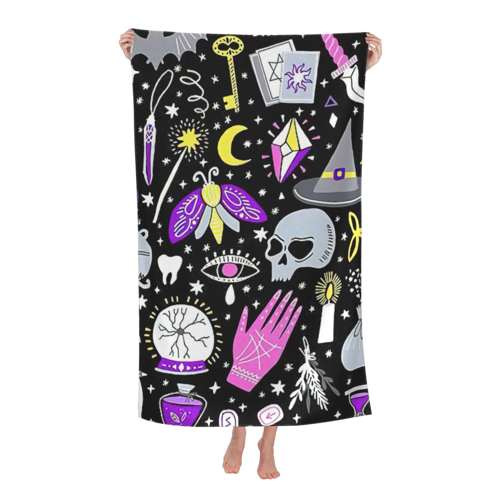 NImongt Magic Witch Witchcraft Bohemian Drawing Print Oversized Adult Beach Towel For Travel Weekend Getaways Festivals Camping Trips
