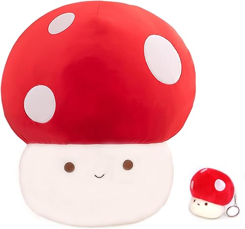 Bonita almohada de felpa de hongos con llavero de hongo, almohada de peluche de hongos kawaii, adecuada para decoración del hogar, regalos para