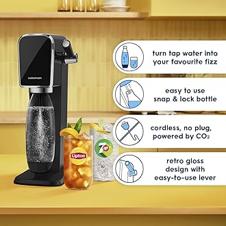 SodaStream - Art Sparkling Water Maker, Retro Design, Quick Connect CO2 system, Includes 60L Gas Cylinder, BPA-Free 1L Bottle, Black