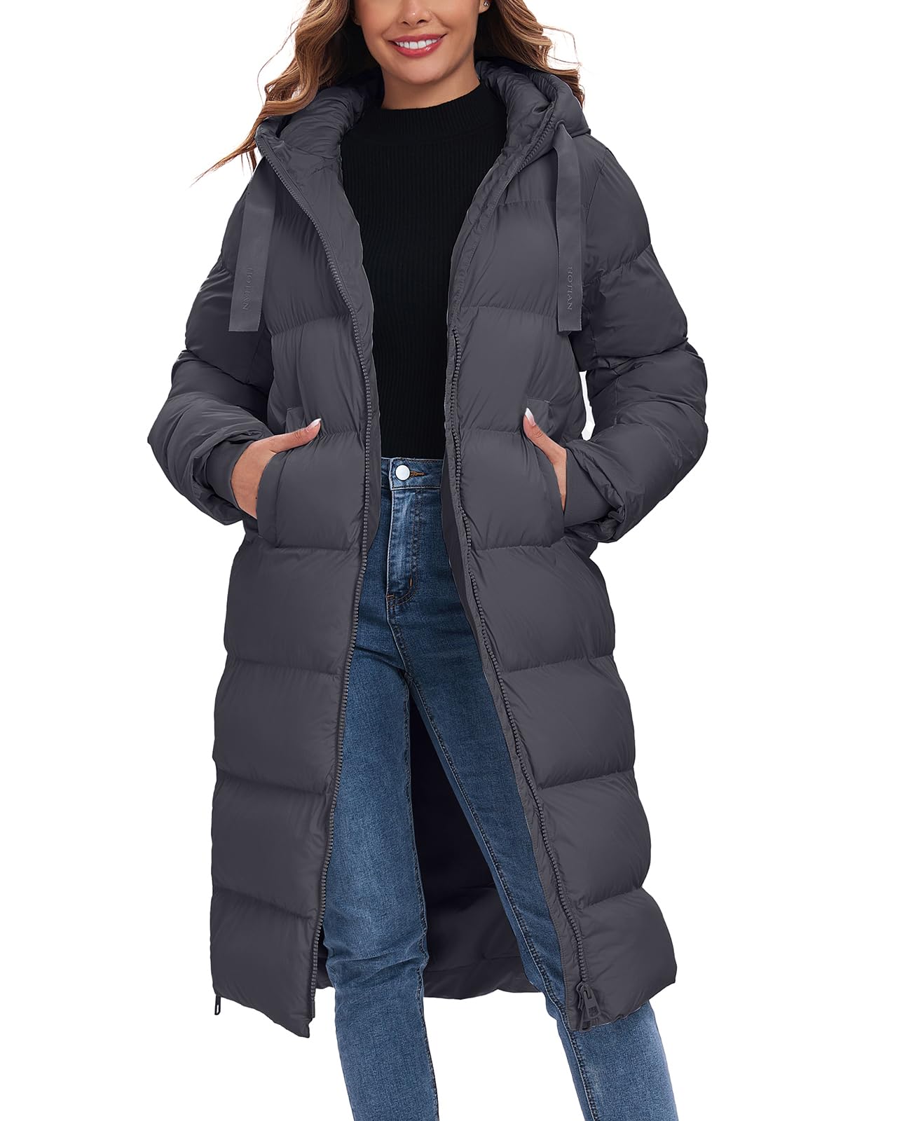 Womens Winter Maxi Long Puffer Coat Thicken Hooded Down Quilted Padded Jacket Winter Warm Outerwear