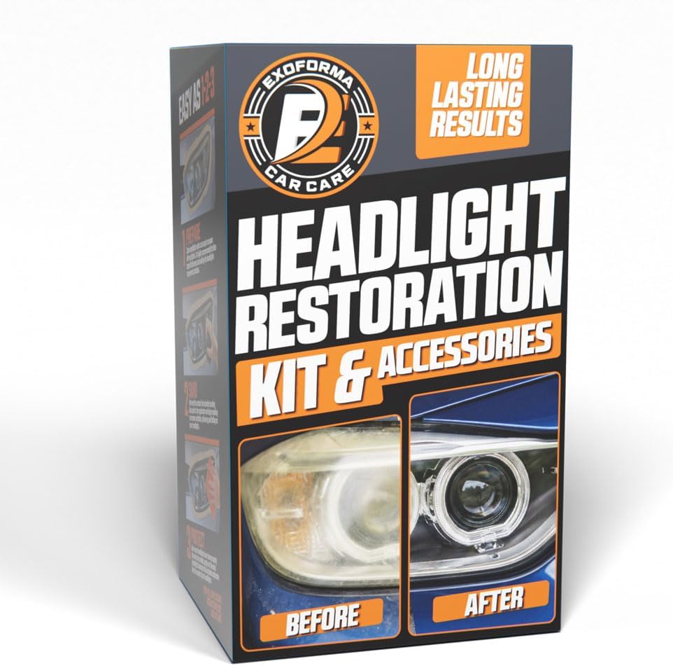 ExoForma Headlight Restoration Kit for Cars, Trucks & SUVs | Removes Oxidation, Yellowing & Haze, Restores Clear Plastic Headlights with Ceramic UV Coating