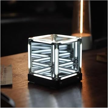 Hypercube Ornament, Infinity Cube Mirror Night Light, 360   Free Rotation, Mood Light, Breaks Soothes, for Gamers, PC Desktop, Futuristic Room D cor
