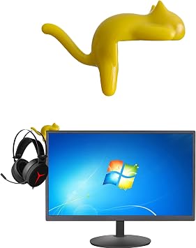 Cute Cat Tail Hook for Computer Screen,Computer Monitor Decor,Tight Spaces, Hang Keys, Desk Art Hook,Accessories in Easy Reach Yellow