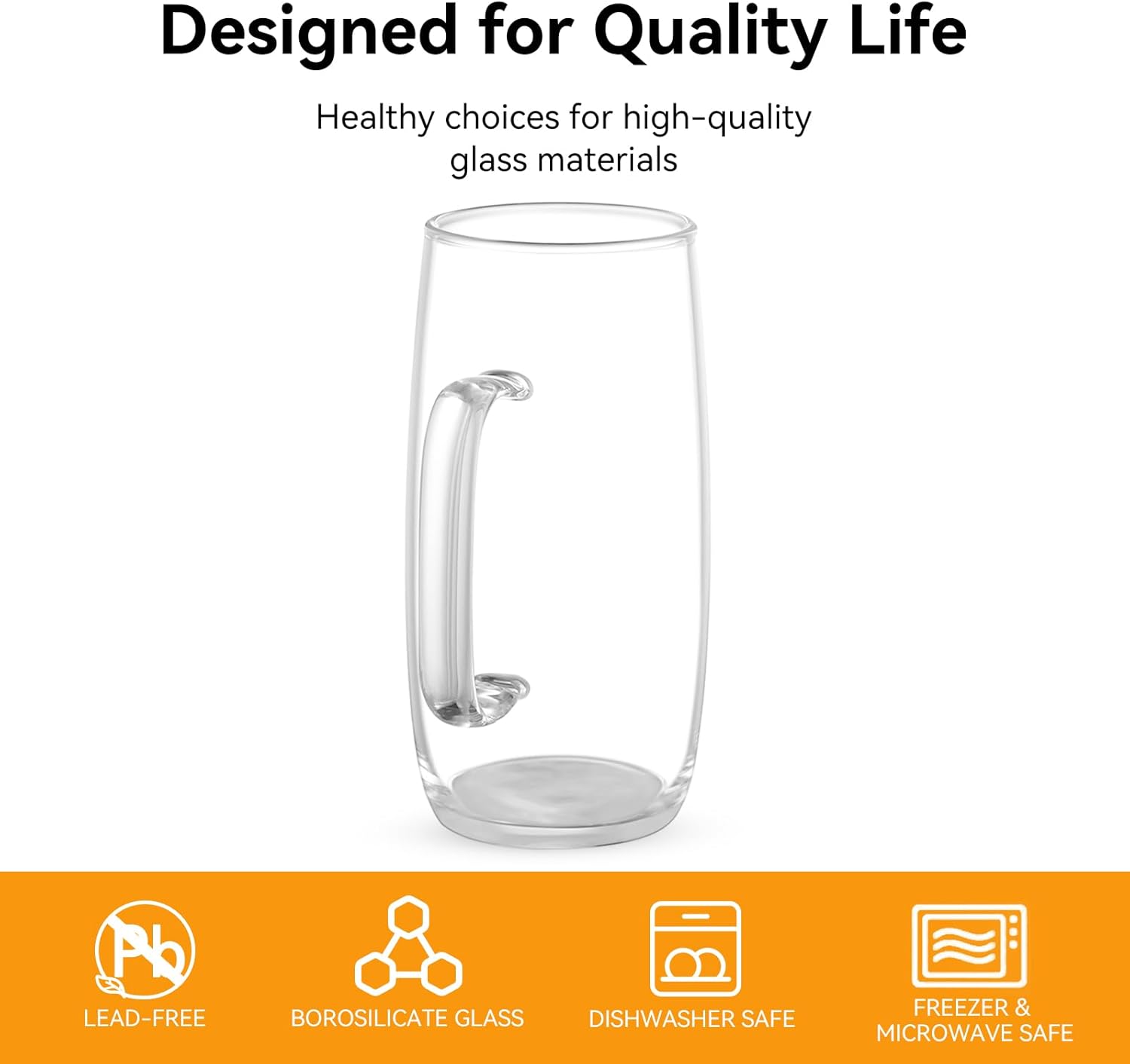 Glass Tea Cups Set of 2-13.5 Oz Clear Borosilicate Teacups with Handle Tea Glasses for Hot/Cold Dishwasher & Microwave Safe Large Coffee Mugs for Cappuccino Latte Juice Espresso Milk - Image 5