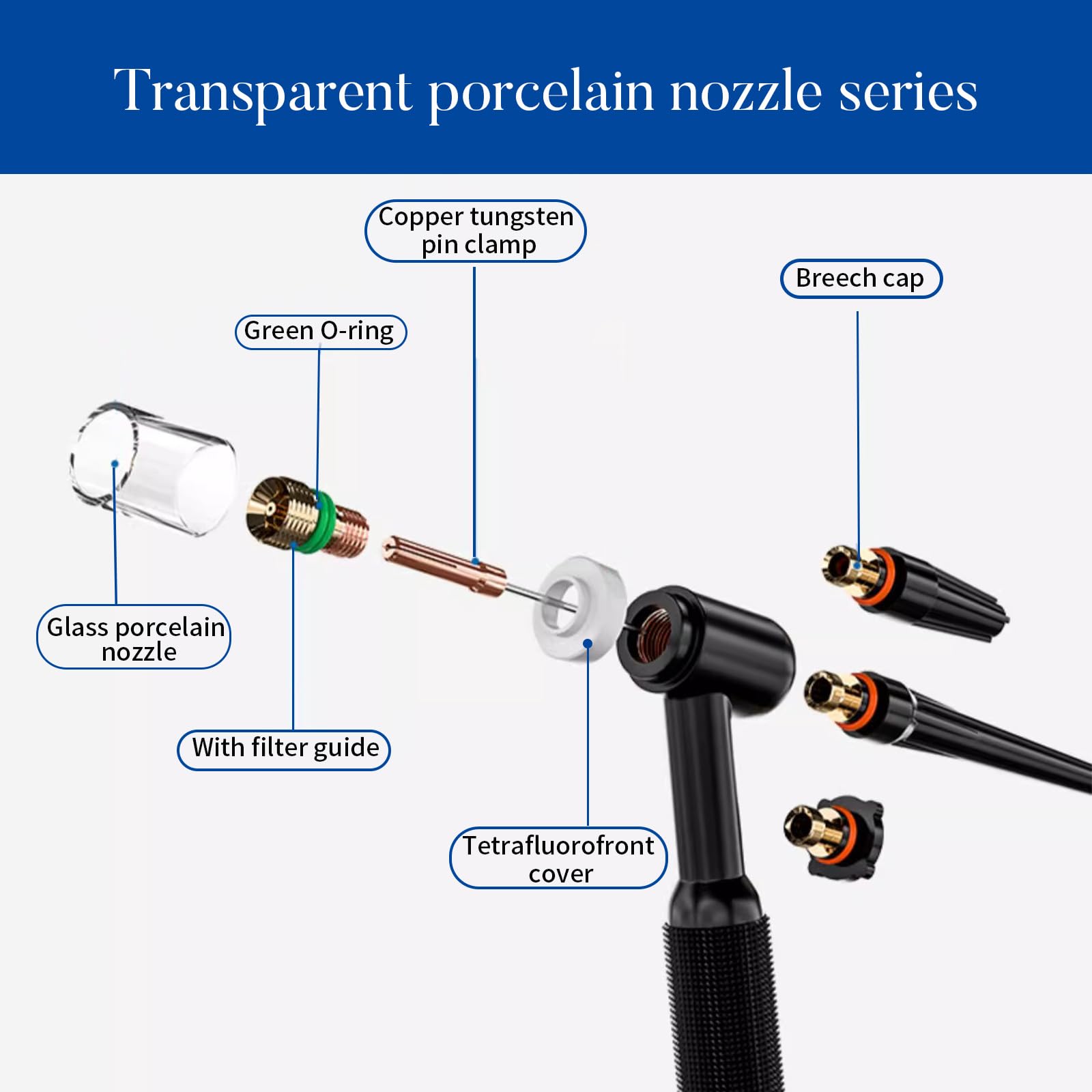 Kit de 49 piezas de accesorios de antorcha de soldadura TIG, kit de vasos de vidrio para WP-17/18/26, accesorios de soldadura, consumibles, kit de lentes de gas, tapa trasera, boquilla de pantalla de
