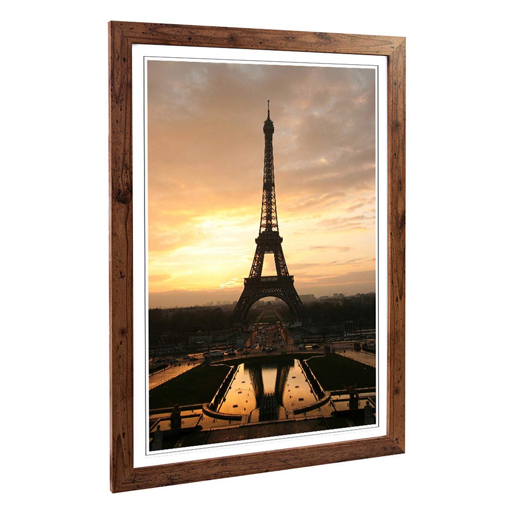 Eiffel Tower Paris France Framed Wall Art Print A2 Walnut