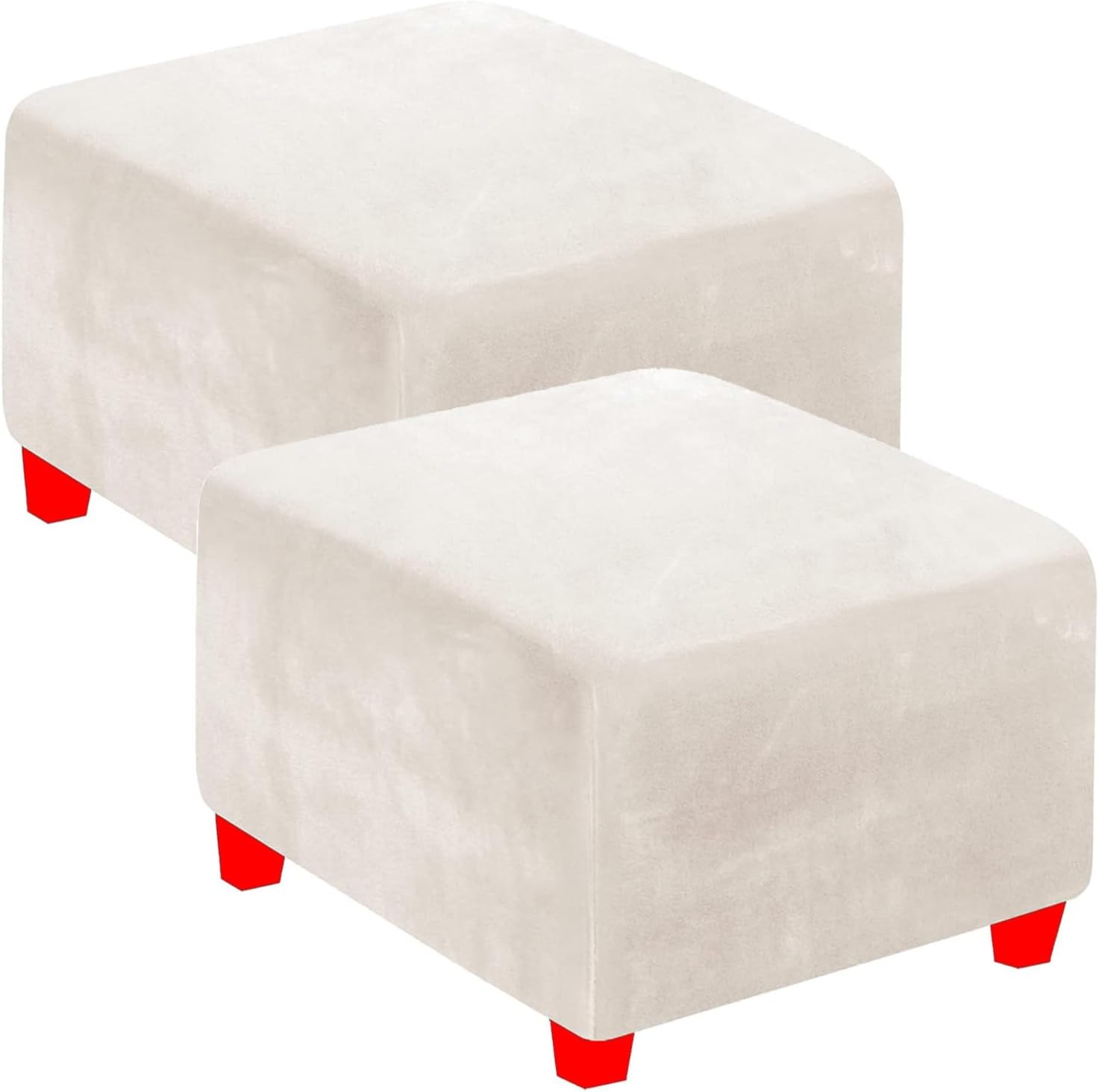 Square Ottoman Seat Cover 36 x 36, 42 x 42, 24 x 24, 20 x 20, 34 x 34, 40 x 40, 18 x 18, 37 x 37, 1 or 2 Piece Velvet Footstool Slipcover with Elastic Bottom, Furniture Protector for Sofastool