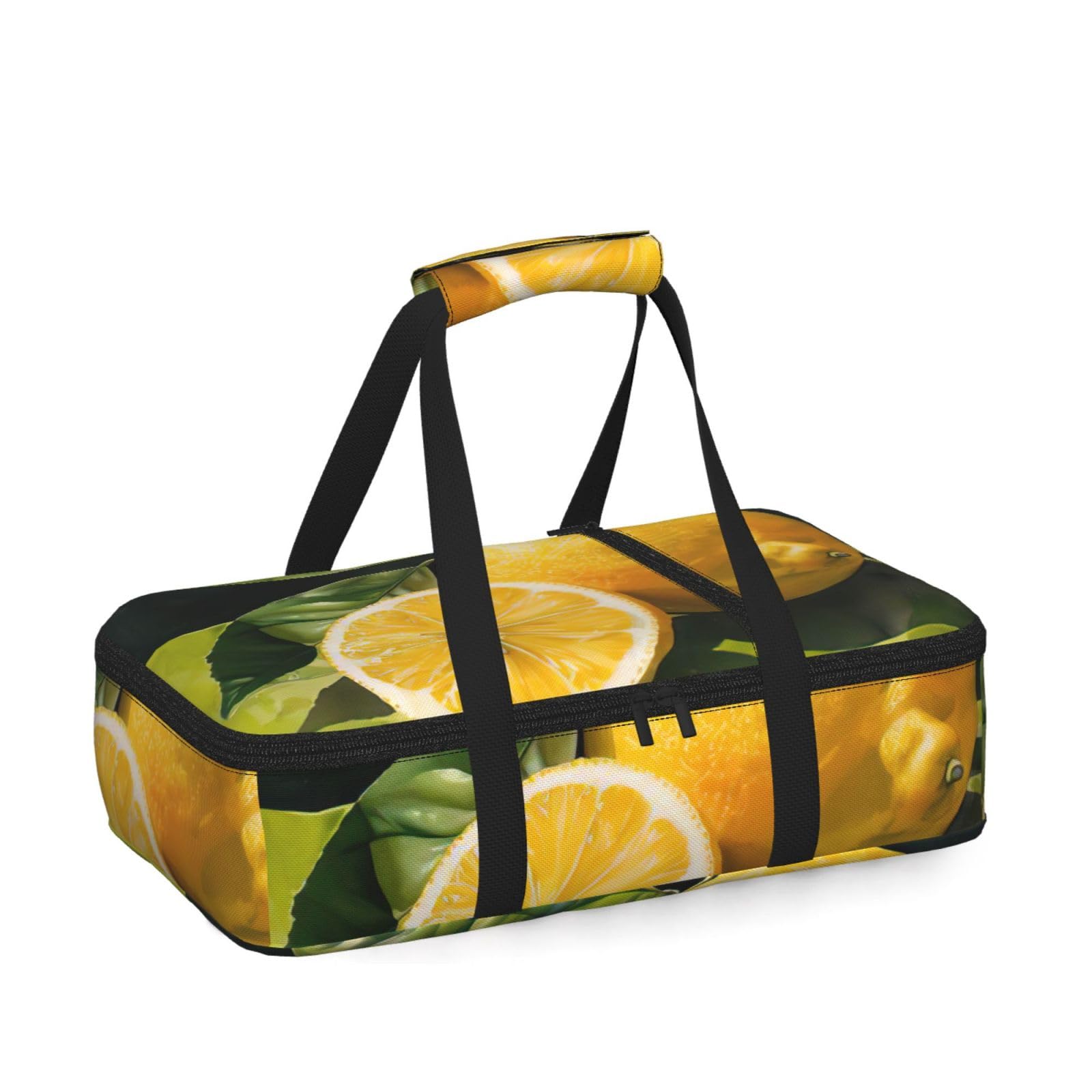 Lemon Fruit Print Insulated Thermal Food Storage Bag Daily Reusable Picnic Tote Lunch Box Home