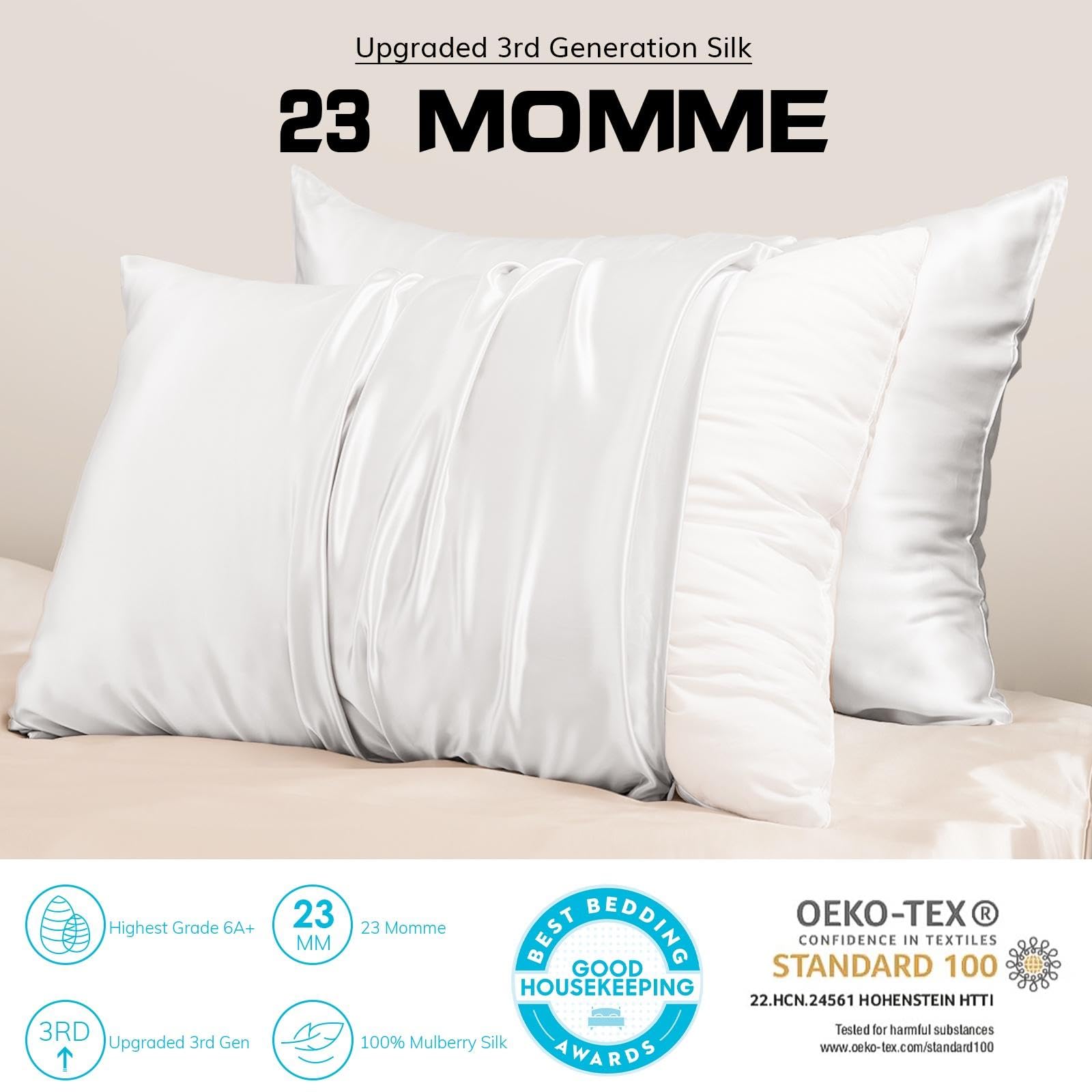PROMEED 23 Momme White Silk Pillowcase for Hair and Skin 3rd Gen Grade 6A+ Silk Pillow Cases Standard Size with Free Laundry Bag - Image 2