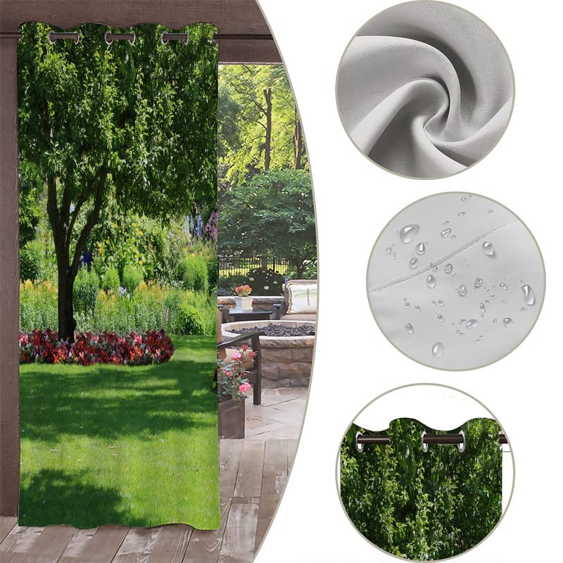 Lot De 2 Rideaux Extérieurs Imperméables 132 X 213 Cm – Motif Rural Vintage | Rideaux Pergola Terrasse Jardin Occultants Anti-UV & Thermiques