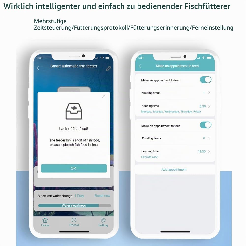 Weytoll Futterautomat für Aquarium, 100 ML WiFi APP Steuerung, Aquarium Feuchtigkeitsbeständig Futterautomat, Doppelter Antiblockierschutz, Präzise Steuerung, Auto Fisch Essen Timer Feeder