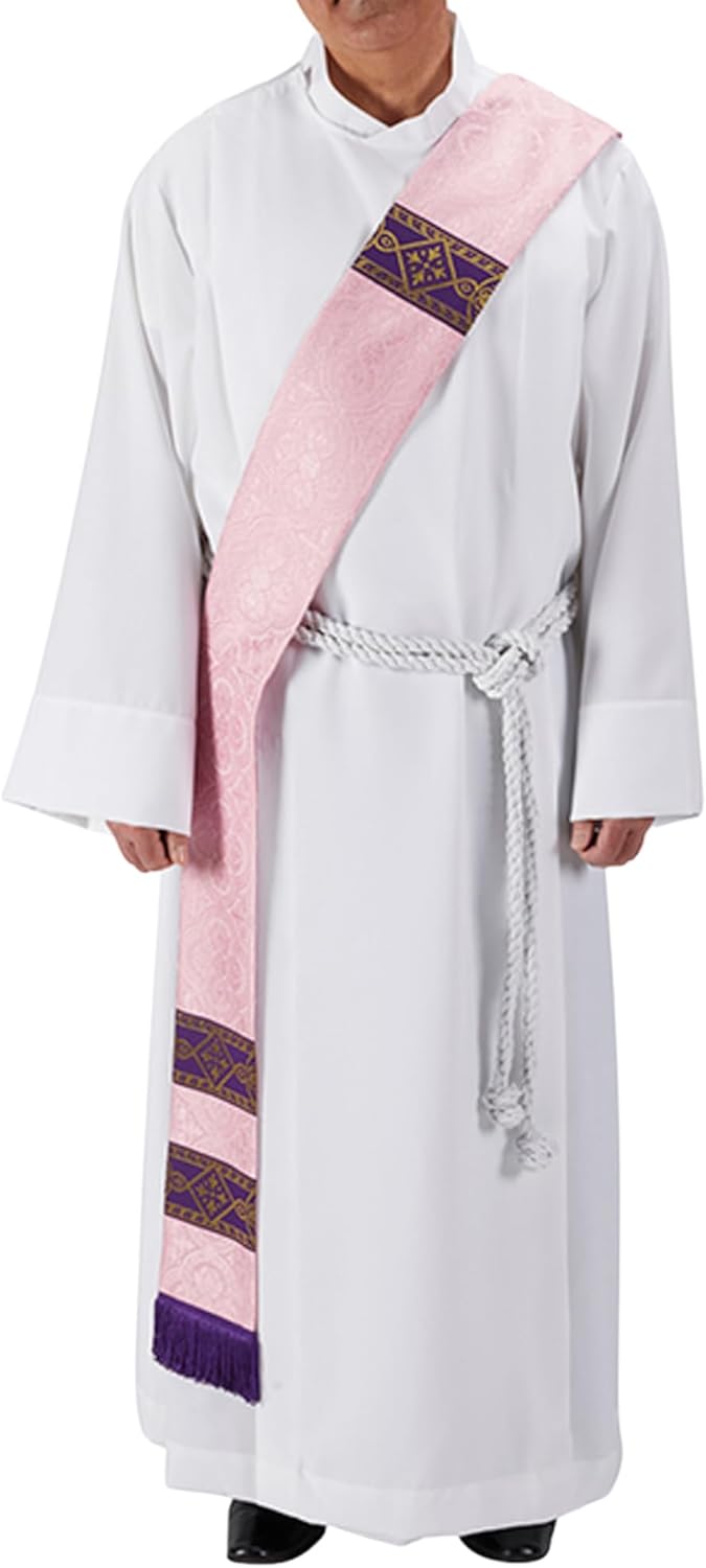 Needzo Rose Colored Deacon Stole, Catholic Priest Clergy Attire, 110” L with 3 Inch Fringe