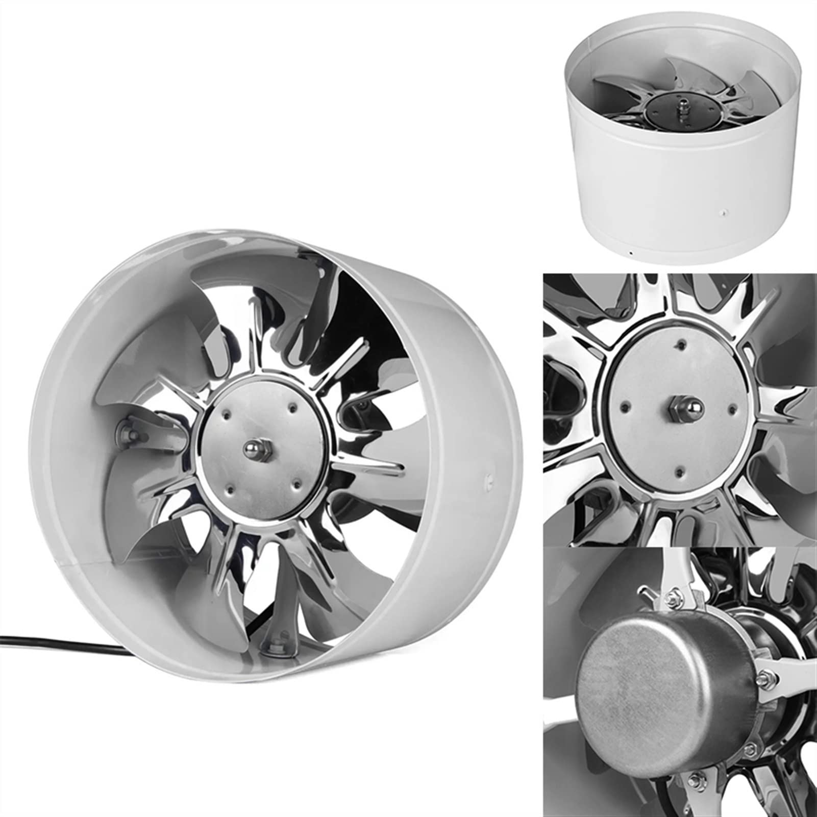 Lüftungsventilator 4"/6"/7" Geräuscharmer Hochgeschwindigkeits-Inline-Kanal-Badezimmer-WC-Wandlüftungsventilator Booster Abluftgebläse Luftkühlungs-Entlüftungszugang, Weißer Ventilator