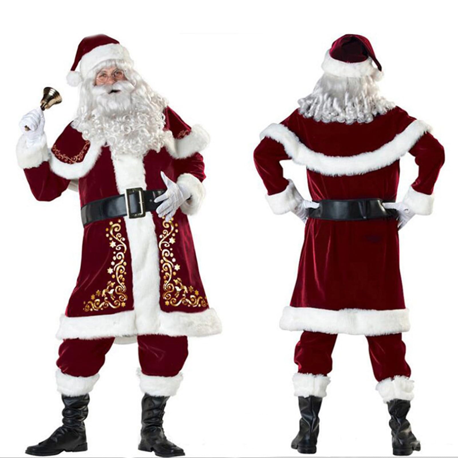 Costume Set Père Noël 8 pièces, Costume Vêtement de Père Noël pour Hommes, Père Noël, pour Noël, Carnaval