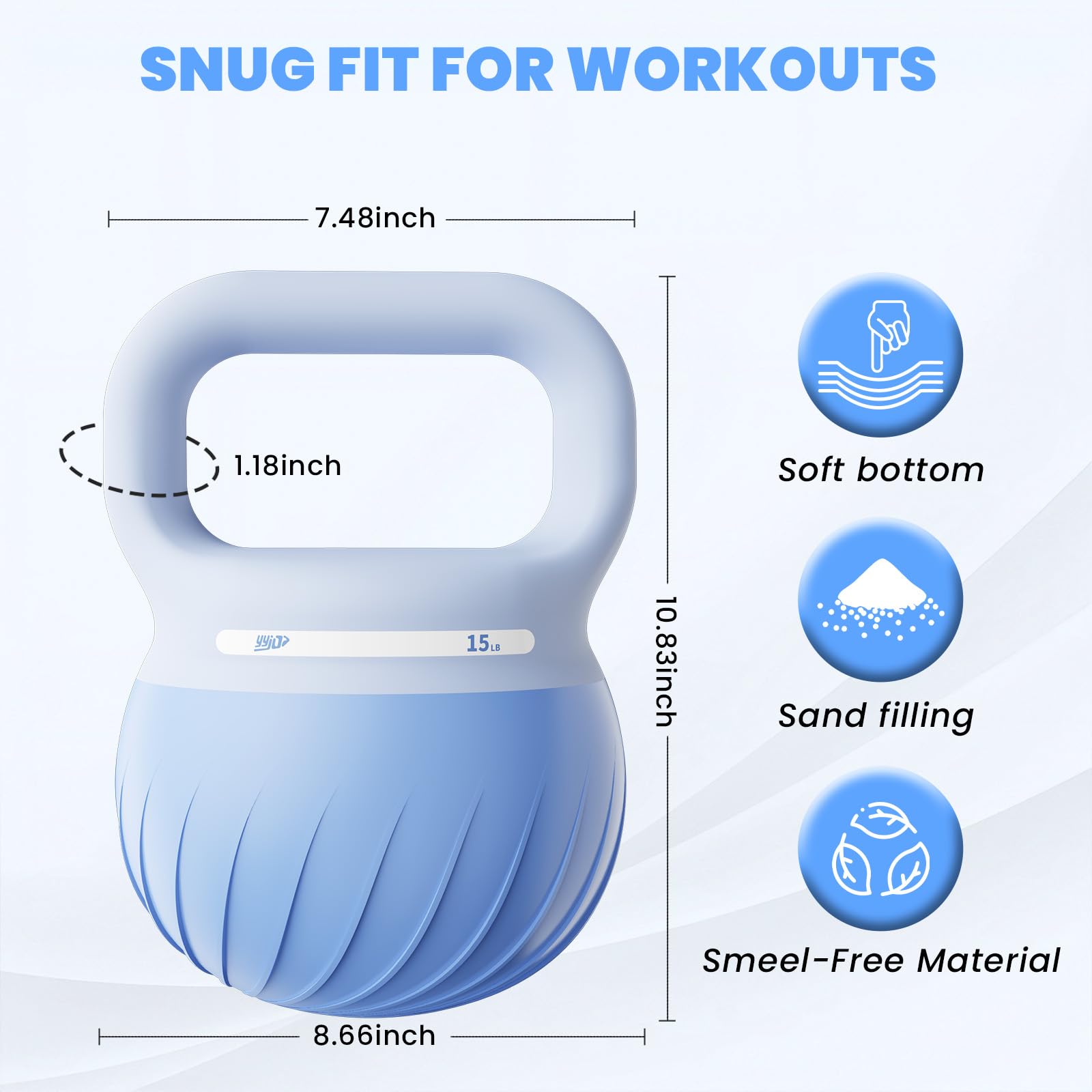 YYJO Set kettlebell morbido con base imbottita resistente agli urti, manico largo per allenamenti a casa, sollevamento pesi, donne e uomini, allenamento completo della forza