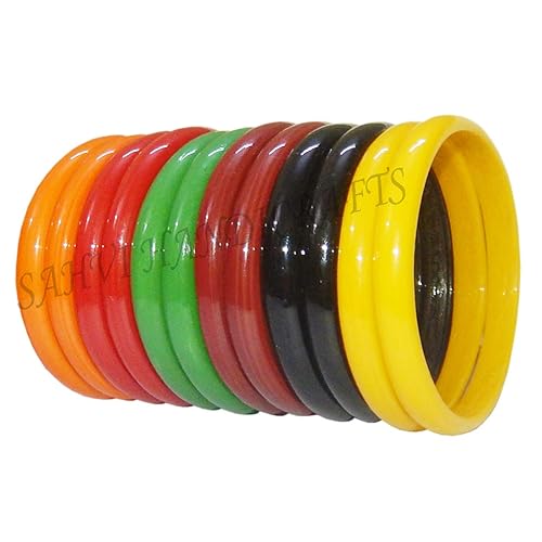 SAHVI HANDICRAFTS 12 Glass Bangles Set Plain Glossy Multi Color Glass Bangles Set for Woman & Girls