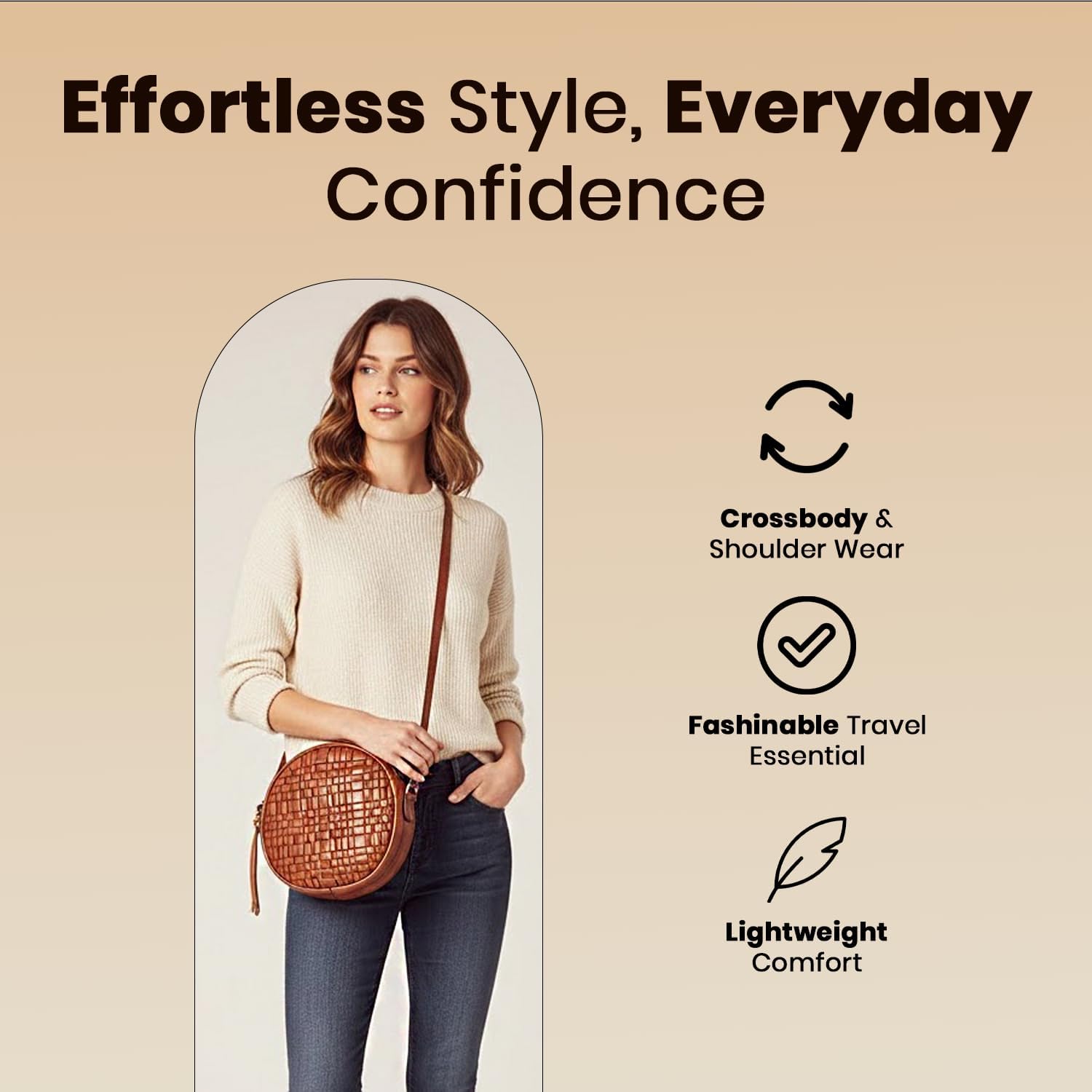 Genuine Leather Round Crossbody Bags For Women, Sling Bag For Women Crossbody Purse Trendy Casual