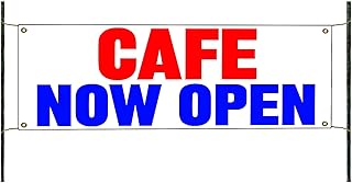 Cafe Now Open Coffee Shop Bar Decor Unique Novelty Easy to Hang Indoor Outdoor Vinyl Banner Sign 18" x 48"