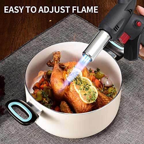 Kitchen Culinary Butane Torch lighter, Mini Blow Torch for Food Creme Brulee, Ham Steak, Fish Baking Supplies- Refillable Kitchen Torches for Cooking with Finger Guard (Butane gas not Included)