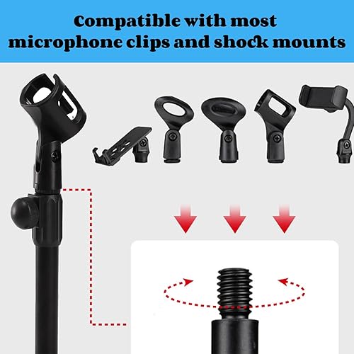 Miniatura 4 de YOUEON 2 piezas de soporte de micrófono de escritorio, soporte de micrófono de mesa ajustable con clip de micrófono y adaptador de tornillo macho de