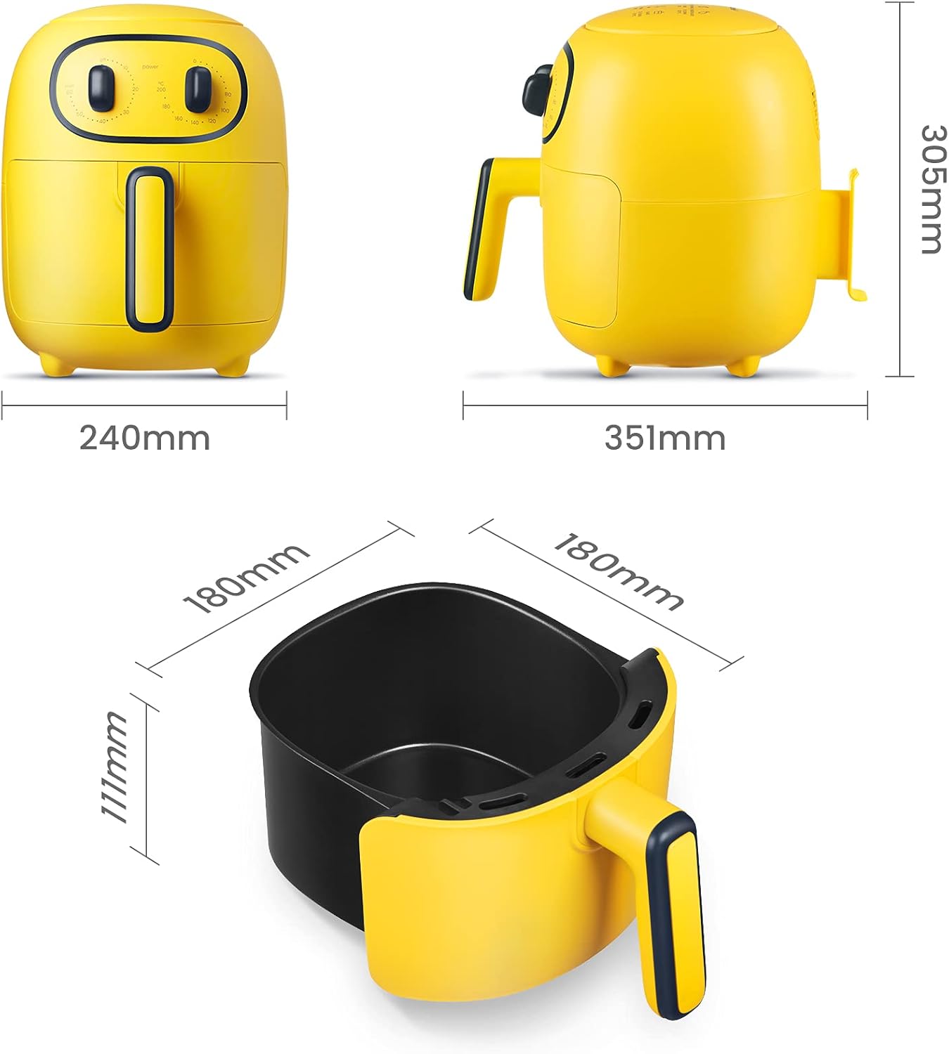 COMFEE Friggitrice ad Aria 3 Litri, Airfryer Senza Olio 1300W, 360 Circolazione Rapida Air, Piatto per Salse, Ricetta su Superficie, Timer 60 min, 80-200℃, Lavabile in Lavastoviglie, Giallo, MF-TN30B2 COMFEE Friggitrice ad Aria 3 Litri, Airfryer Senza Olio 1300W, 360 Circolazione Rapida Air, Piatto per Salse, Ricetta su Superficie, Timer 60 min, 80-200℃, Lavabile in Lavastoviglie, Giallo, MF-TN30B2