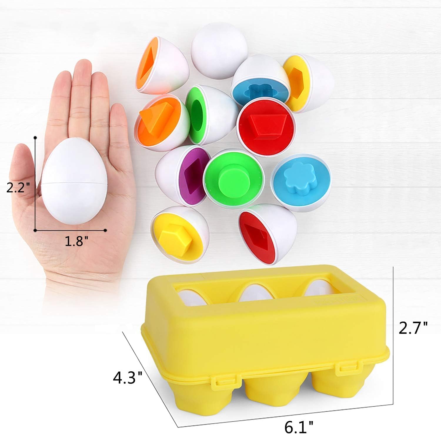 Toddler Toys - Color Matching Egg Set - Educational Color, Shapes and Sorting Recognition Skills - Puzzle for Kid Baby Boy Girl, Easter Basket Gift (6 Eggs)