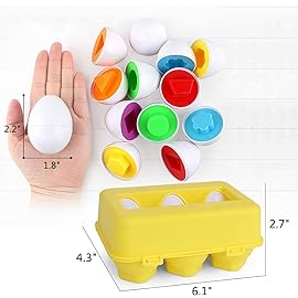VUIYA Toddler Toys - Color Matching Egg Set - Educational Color, Shapes and Sorting Recognition Skills - Puzzle for Kid Baby Boy Girl, Easter Basket Gift (6 Eggs)