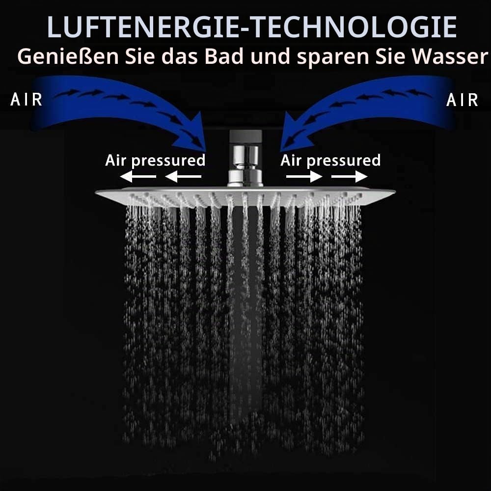 duschkopf regendusche 12 Zoll, Regenduschkopf 30x30cm Eckig aus Edelstahl, Selbstreinigende Regendusche Brausekopf Quadratisch, Chrom