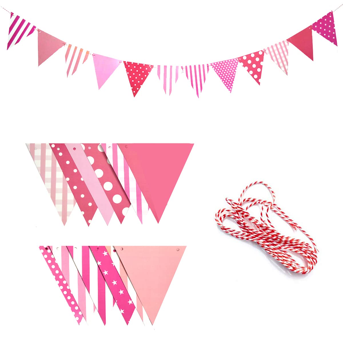 Pop the Party Bunting Flags Banner for Kids Room, Play School Decoration, Birthday Party, Baby Shower (Pink)