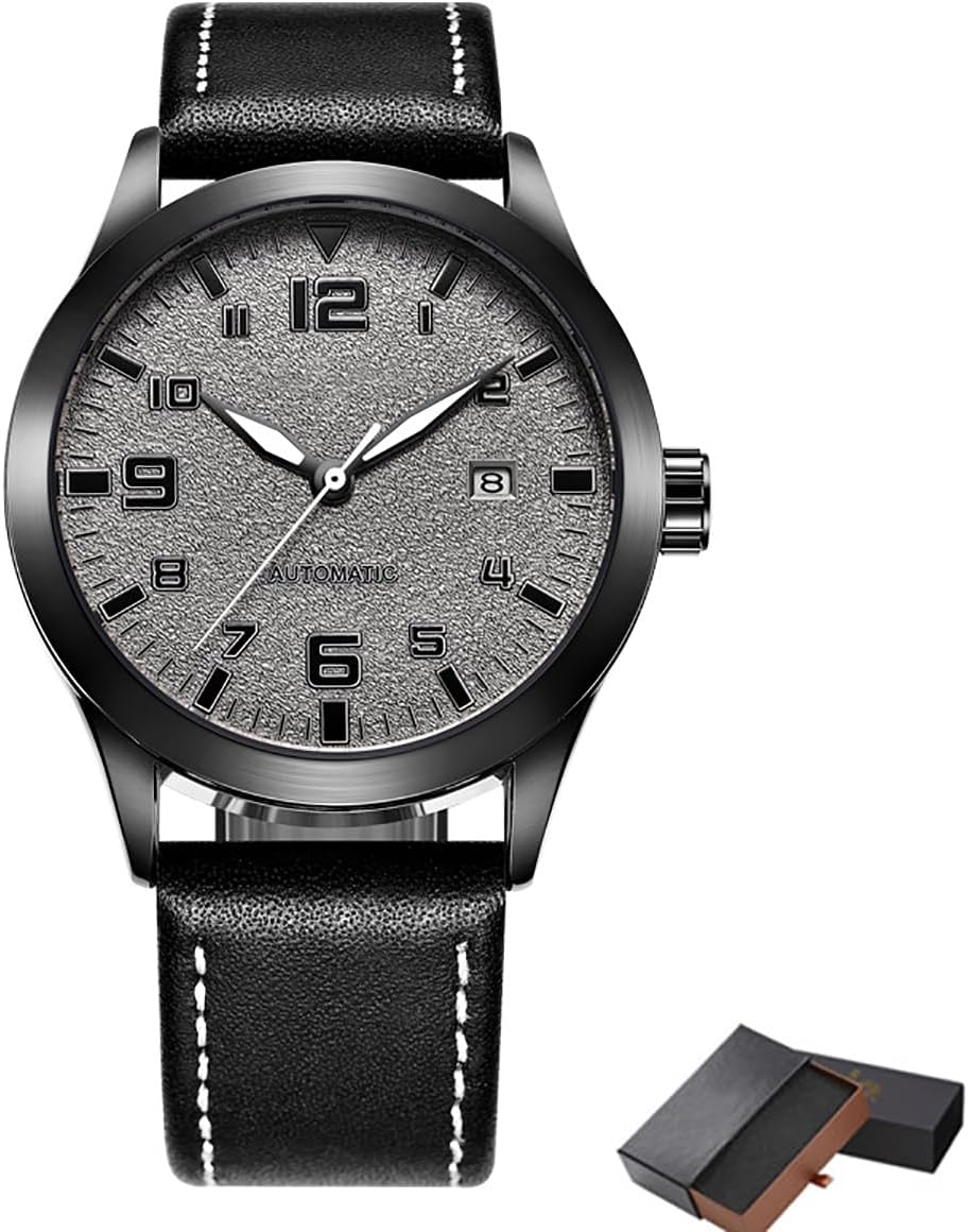 Tri-Aroute Mechanical Movement Automatic Watch with Leather Strap Classic Mens Watch Analogue Automatic Watch with Textile Strap