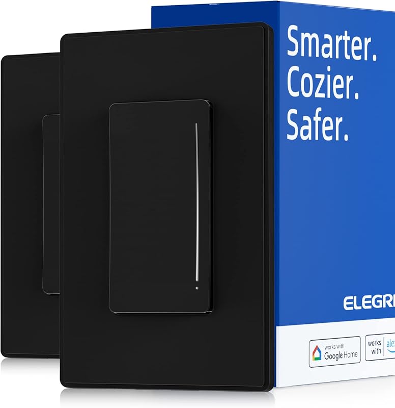 ELEGRP Smart Dimmer Light Switch DTR10, Single Pole Setup, 2.4GHz Wi-Fi Touch Dimmer Compatible with Alexa/Google Assistant, Needs Neutral Wire, No Hub Required, UL Listed, Matte Black, 2 Pack