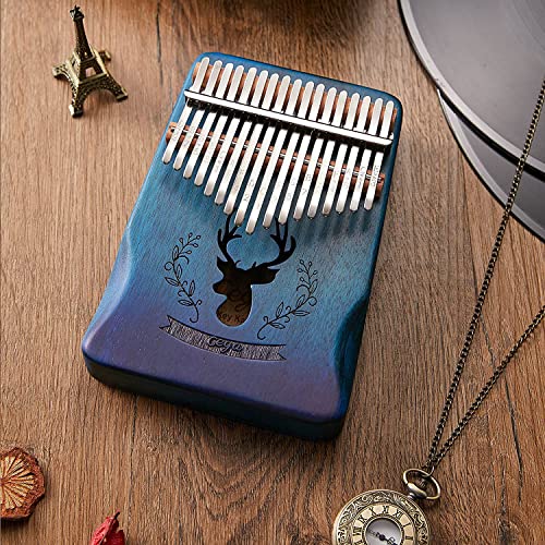 Kalimba 17 Madeira Maciça Mogno Portátil Piano de Polegar Piano Dedo Veado Gradiente Azul Mbira Kali