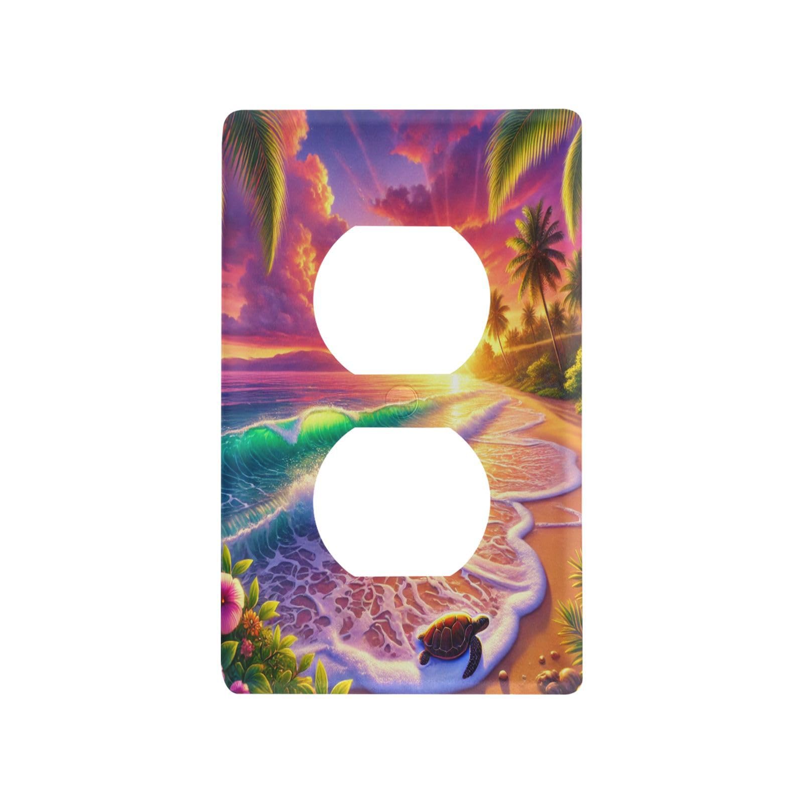 Turtle Beach Sunset Light Switch Cover Decorative Receptacle Outlet Wall Plate Guard Plastic Wall Outlet Cover for Living Room Home Decor Kitchen (Duplex Outlets Cover)