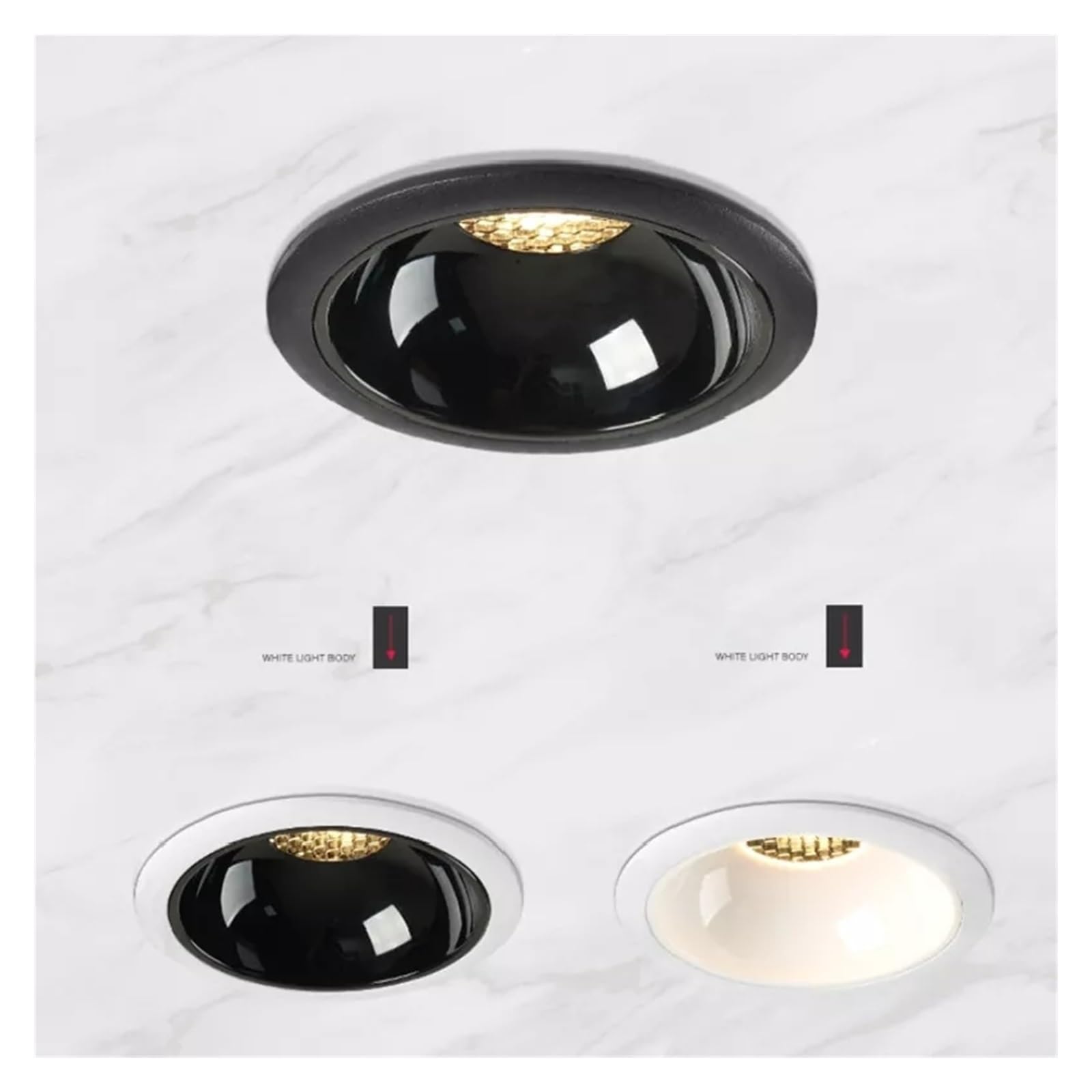 Reflektor LED do zabudowy z technologią COB, antyodblaskowy, oświetlenie wewnętrzne, lampa sufitowa, 7/12/15/18/20W, AC90~260V (biały/czarny, COLD WHITE-NO DIMMING-12W)
