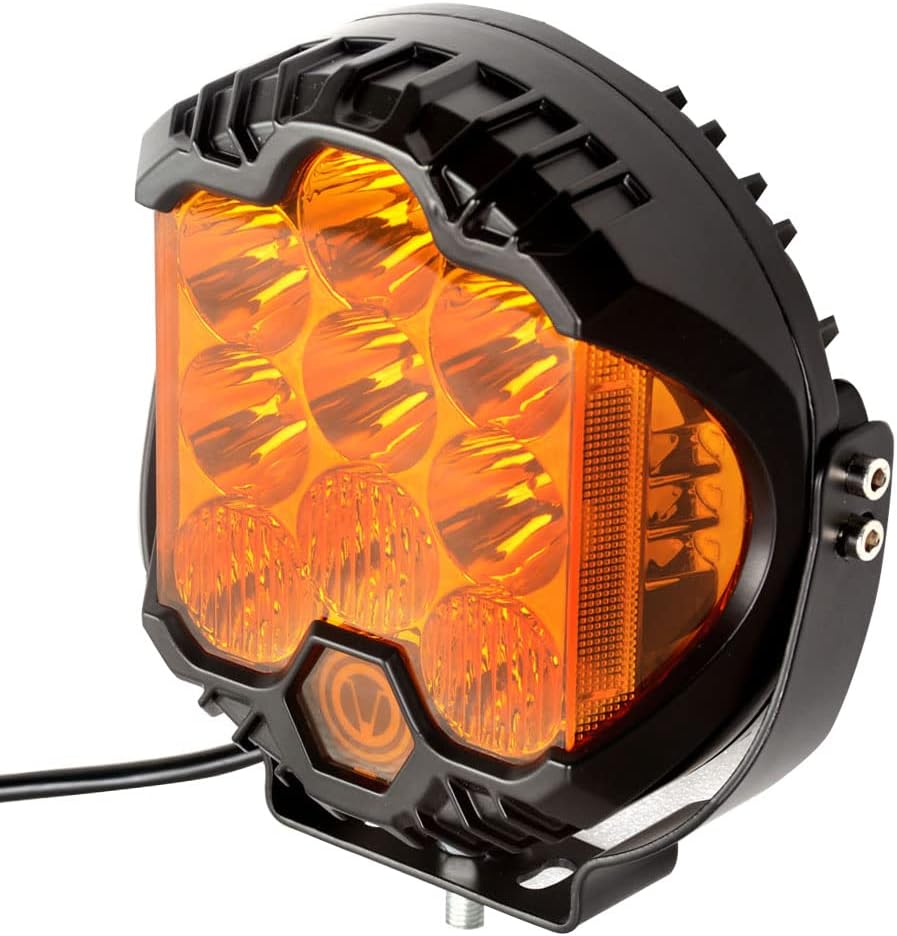 7 Inch LED Light Pods Side Shooter Round Light Bar, White/Amber Fog Light Spot Beam Offroad Flashing Driving Lights for Utv ATV 4x4 Truck Boat Motorcycle