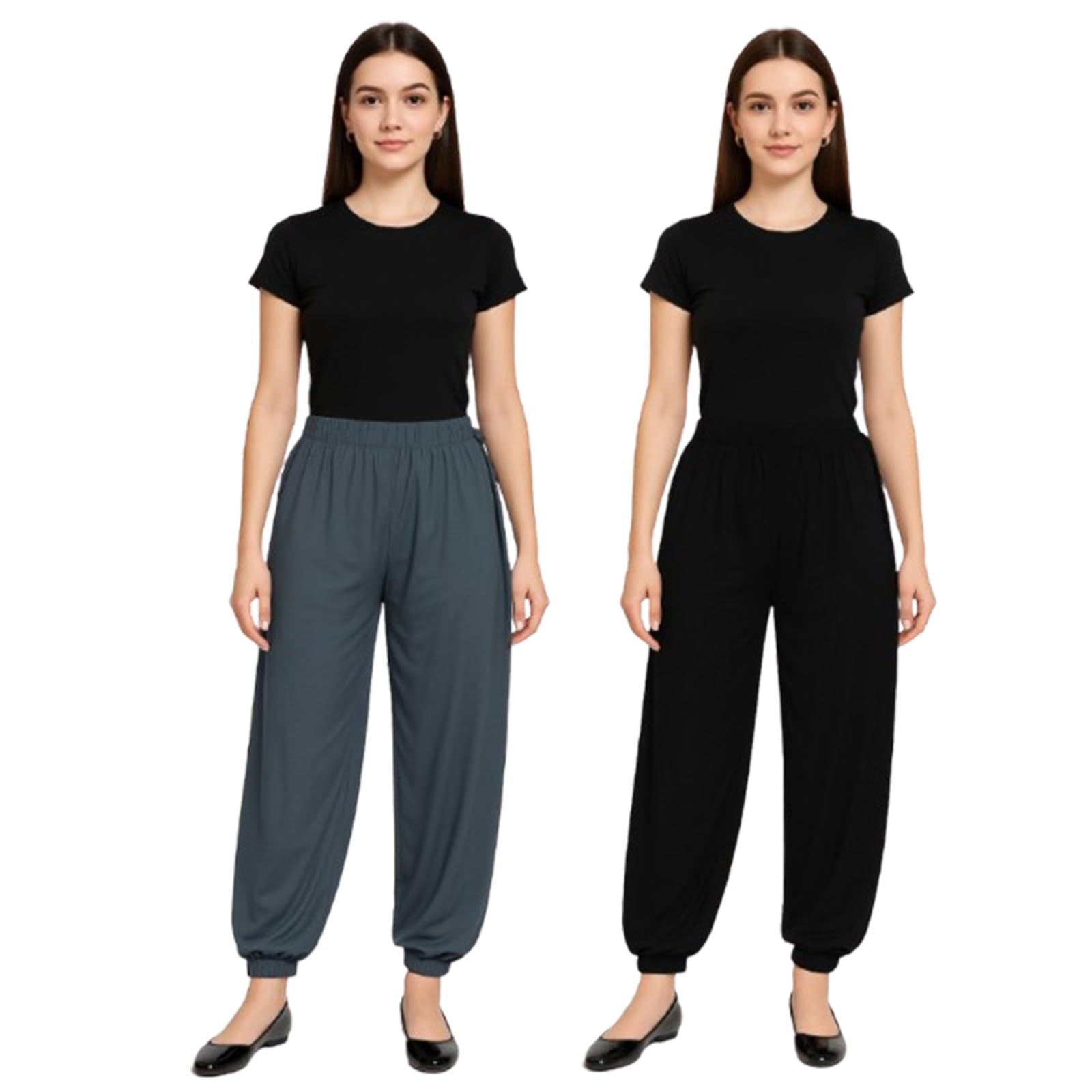 Women's Cotton Elasticated Afghani Harem Pants, Relaxed Loose Solid Salwaar, Casual Summer Trousers | Women's Relaxed Solid Baggy Pants Combo-image-35