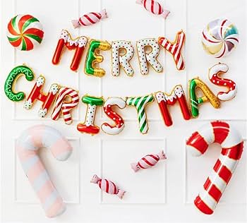 Amazon | MERRY CHRISTMAS文字 グリーン/レッド 風船(14文字