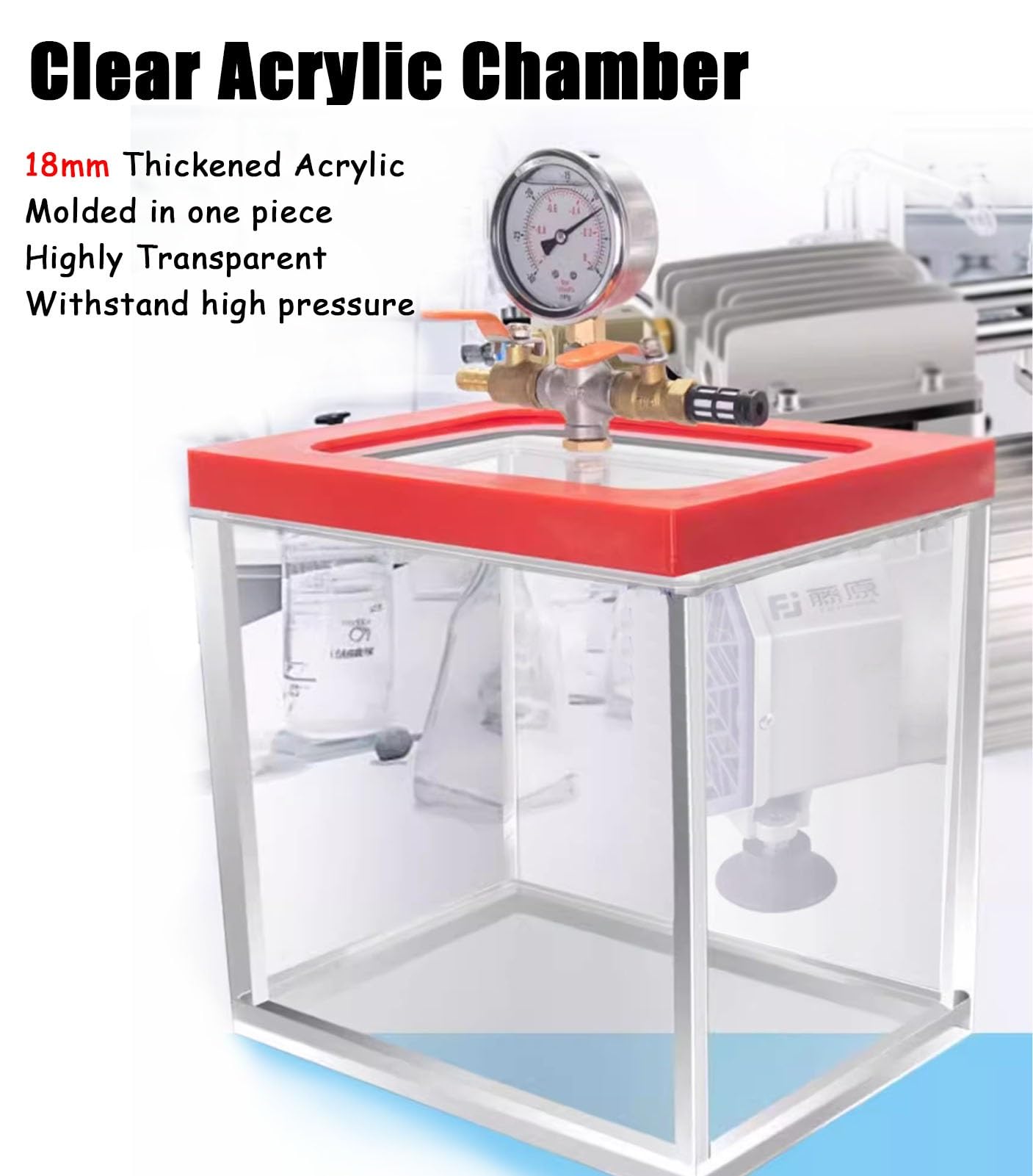 Oracra Vacuum Chamber Small Acrylic Vacuum Chamber, 18mm Thick Eepoxy Resin Pressure Chamber Desiccator Cabinet, Degassing Pot Without Pump, for Vacuum Experiments