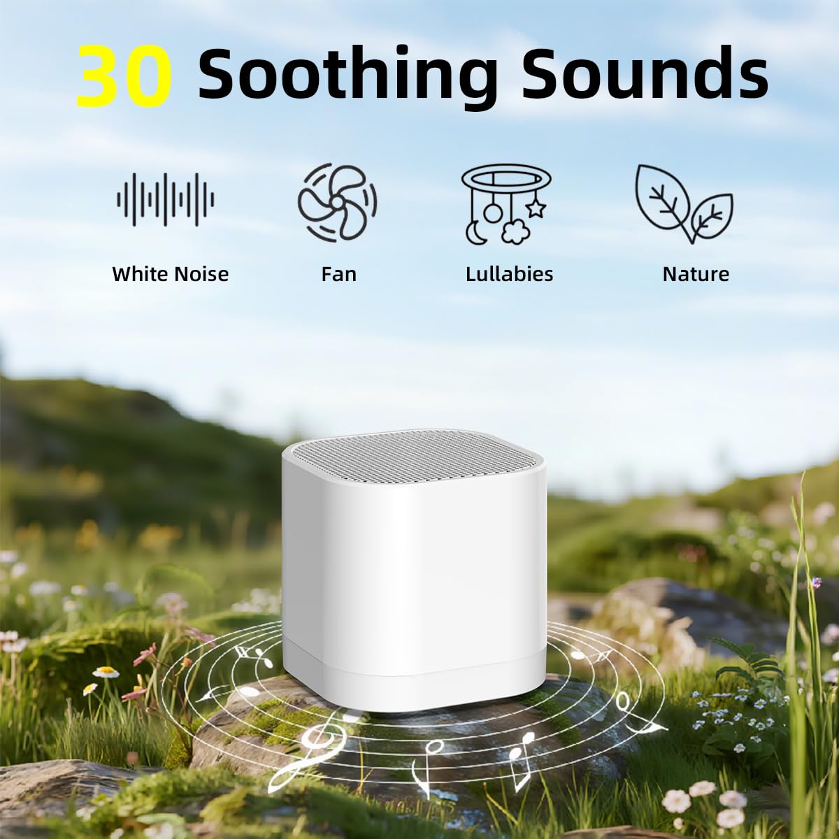 SleeZOO Máquina de sonido portátil para dormir, mini máquina de ruido blanco para bebés, niños y adultos, con 30 sonidos relajantes, 4 temporizadores, 32 niveles de volumen, función de memoria para