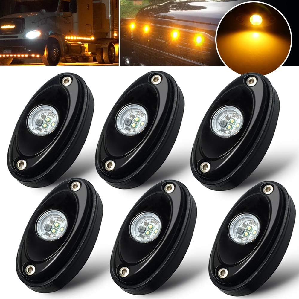 6 Pods Amber LED Rock Light Kit LED Neon Lights for Jeep TJ JK UTV ATV SUV RV Off Road Ranger Camper Boat Underglow Lamp Truck Trail Fender Bed Lighting Under Body Light Footwell Waterproof