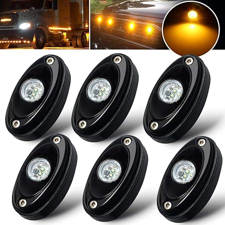 10-Pack Amber LED Rock Lights For Jeep, ATV, UTV, Boat - 12V, 1W, Underbody Lighting