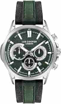 Lee Cooper Orologio Uomo Multifunzione LC07493.651 - Quadrante Nero 44mm, Cinturino Nero
