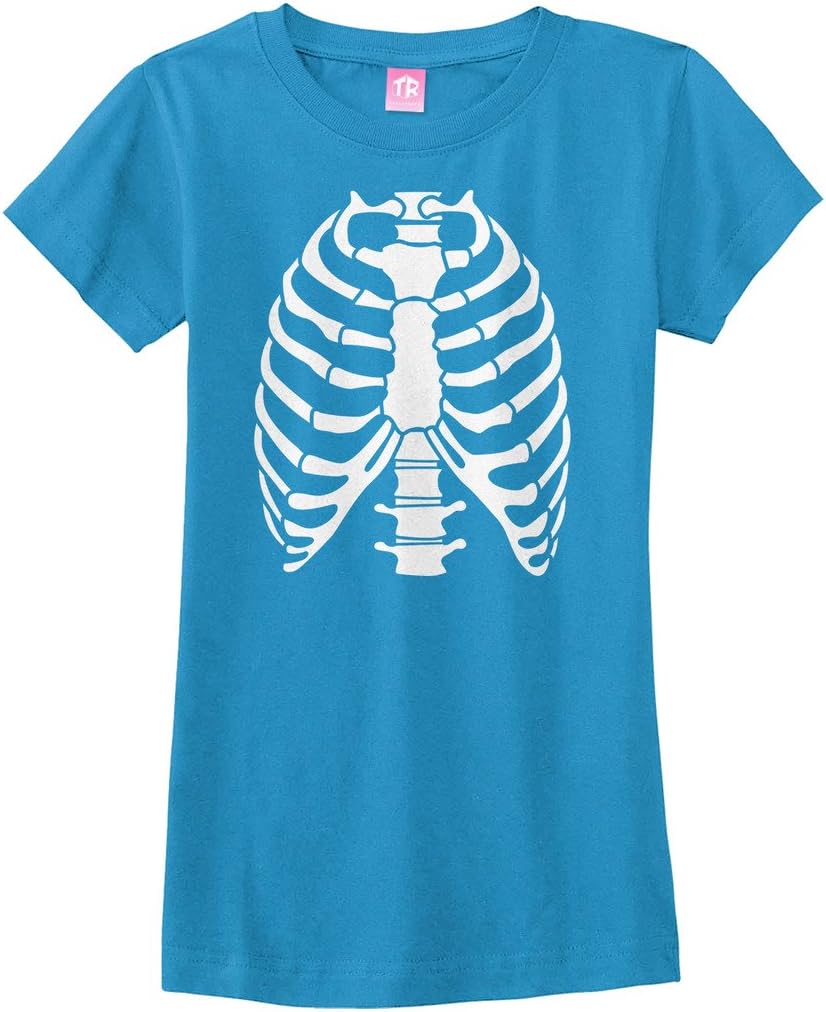 Threadrock Big Girls' Skeleton Rib Cage Halloween Fitted T-Shirt